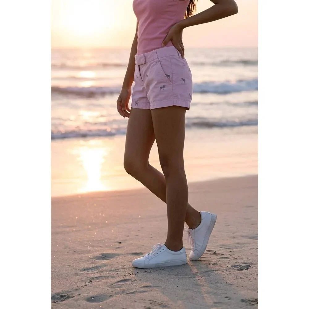 ☔️🔹️J. Crew Pink w/Gray Embroider Zebra Print Chino Shorts Size 6